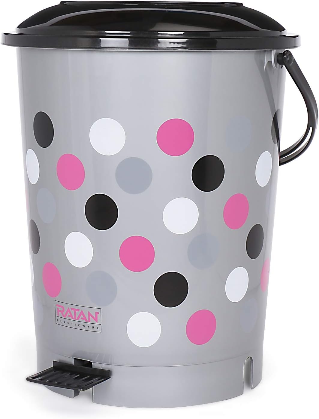 RatanPLASTICWARE Plastic Bon Bon Dustbin 12 Liters for Home & Office - Multi Color Polka Assorted Color (ECCPL20024-001)