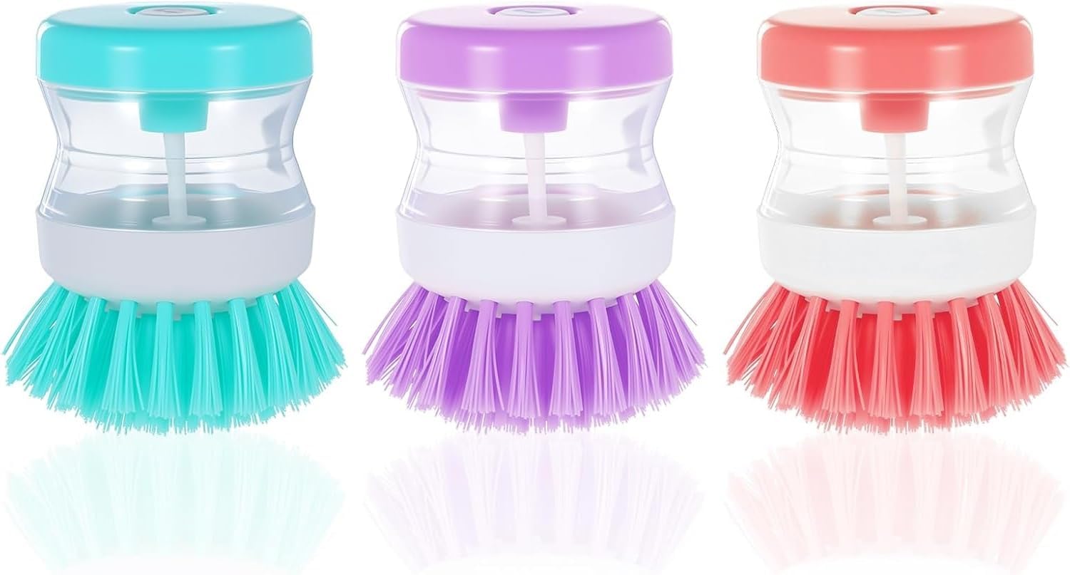 3Pcs Dish Brush with Soap Dispenser Soap Dispensing Brush Washing Utensils Kitchen Scrub for Cleaning Dishes Pot Pan Sink