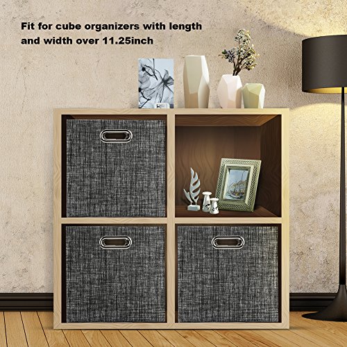 Posprica Collapsible Storage Cubes,11×11 Heavy Duty Fabric Stroage Basket Bins, 4Pcs,Black #TOP3