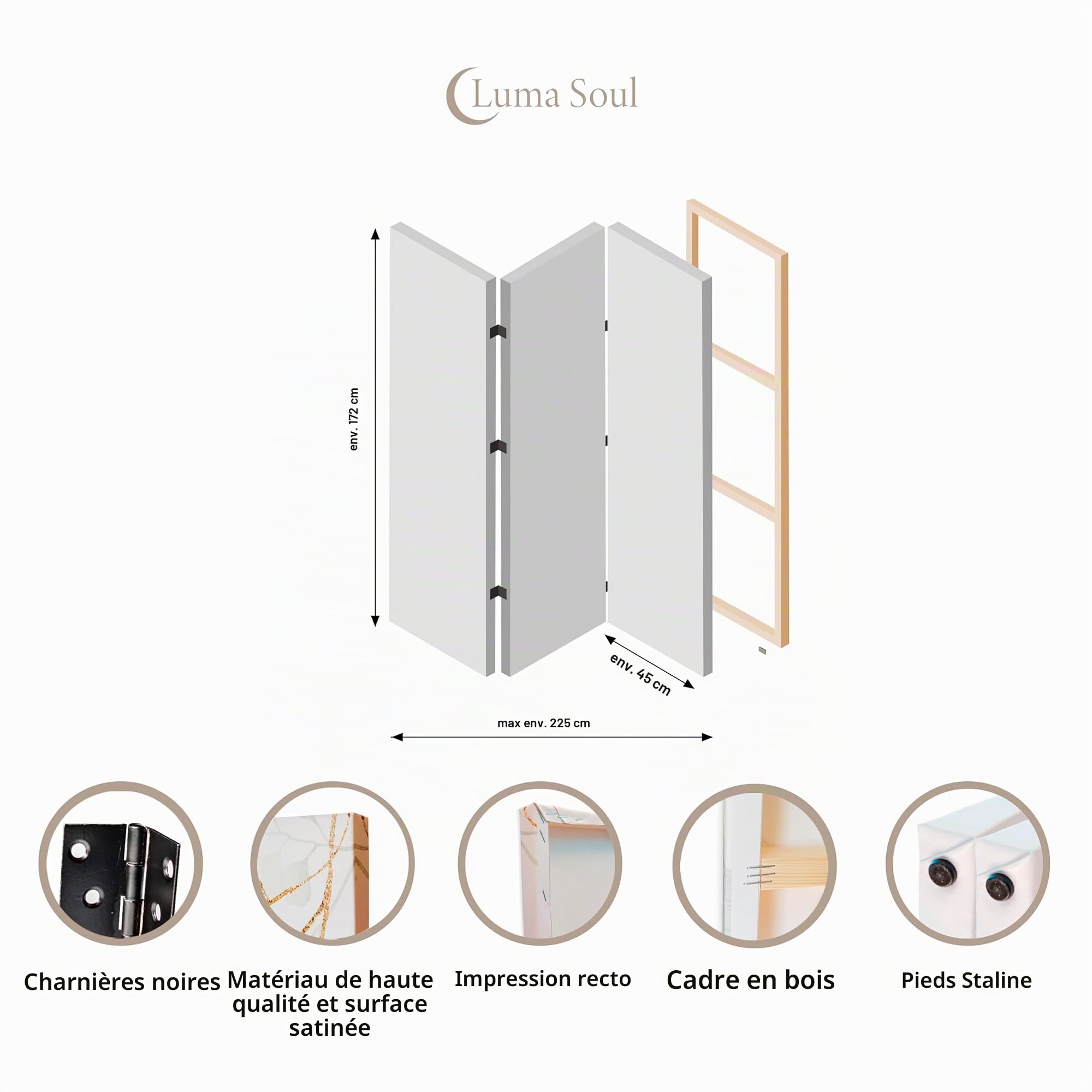 Paravent Intérieur 3 Panneaux Simple Face Pliable - Style Bibliothèque - Separateur de Pieces y Cloison de Separation - 135x172cm
