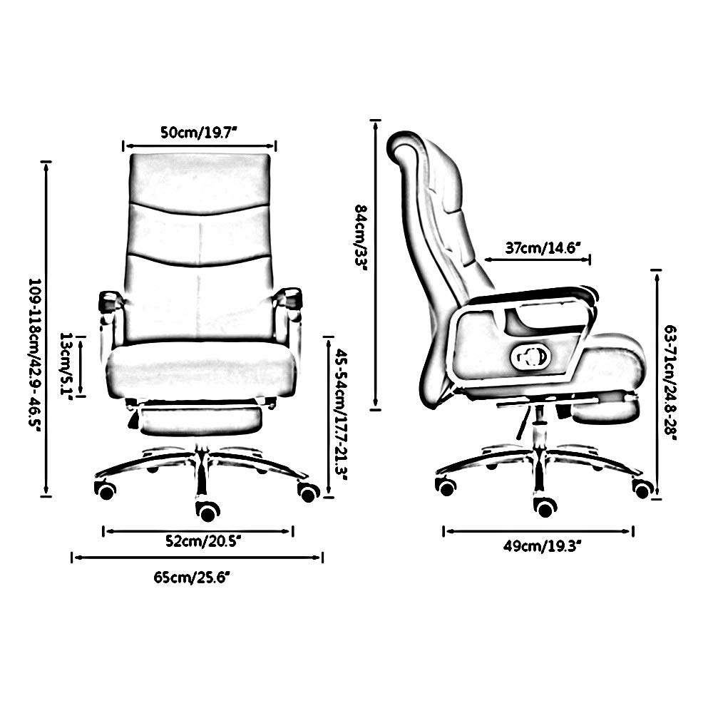 Krzesło komputerowe Skórzane biurko fotel gamingowy z regulacją wysokości wysokie oparcie, ergonomiczne krzesło biurowe, skóra PU, krzesło biurkowe do biura (kolor: brązowy)