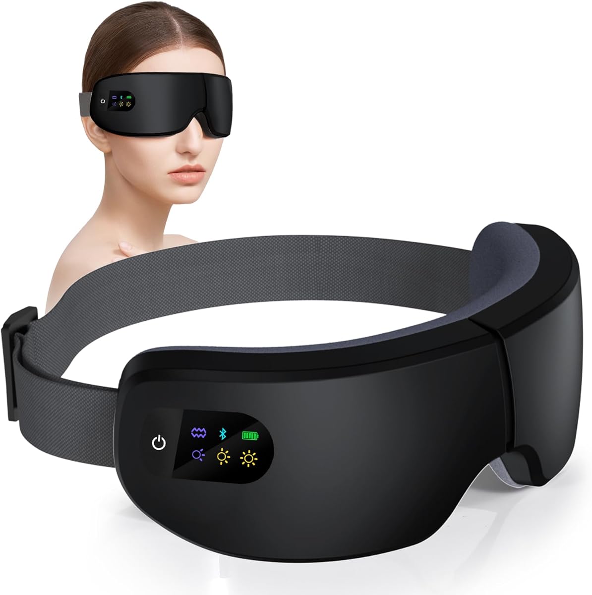 Eye Massager with Heat, 7 Massage Modes, Eye Mask, Birthday Gifts for Women, Men, Friend, Mom and Dad, Sleep Mask for Relax, Migraine Relief, Reduce Strain, Improve Sleep, Black