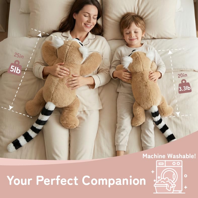 Image of Niuniu Daddy Lemur Weighted Stuffed Animals for Kids & Adults, 20 inch | 3.3lb Large Weighted Plushies Pillow for Sleeping and Calming, Cute Lying Plush Toy Huggable Gift for Everyday Comfort