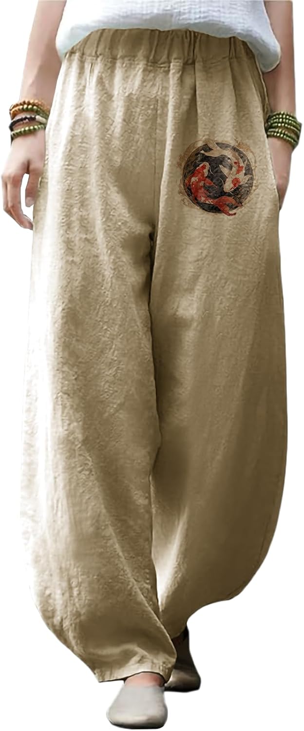 Women Wide Leg Pants Casual Yoga Pants Lightweight Elastic Waist Work Trousers for ...