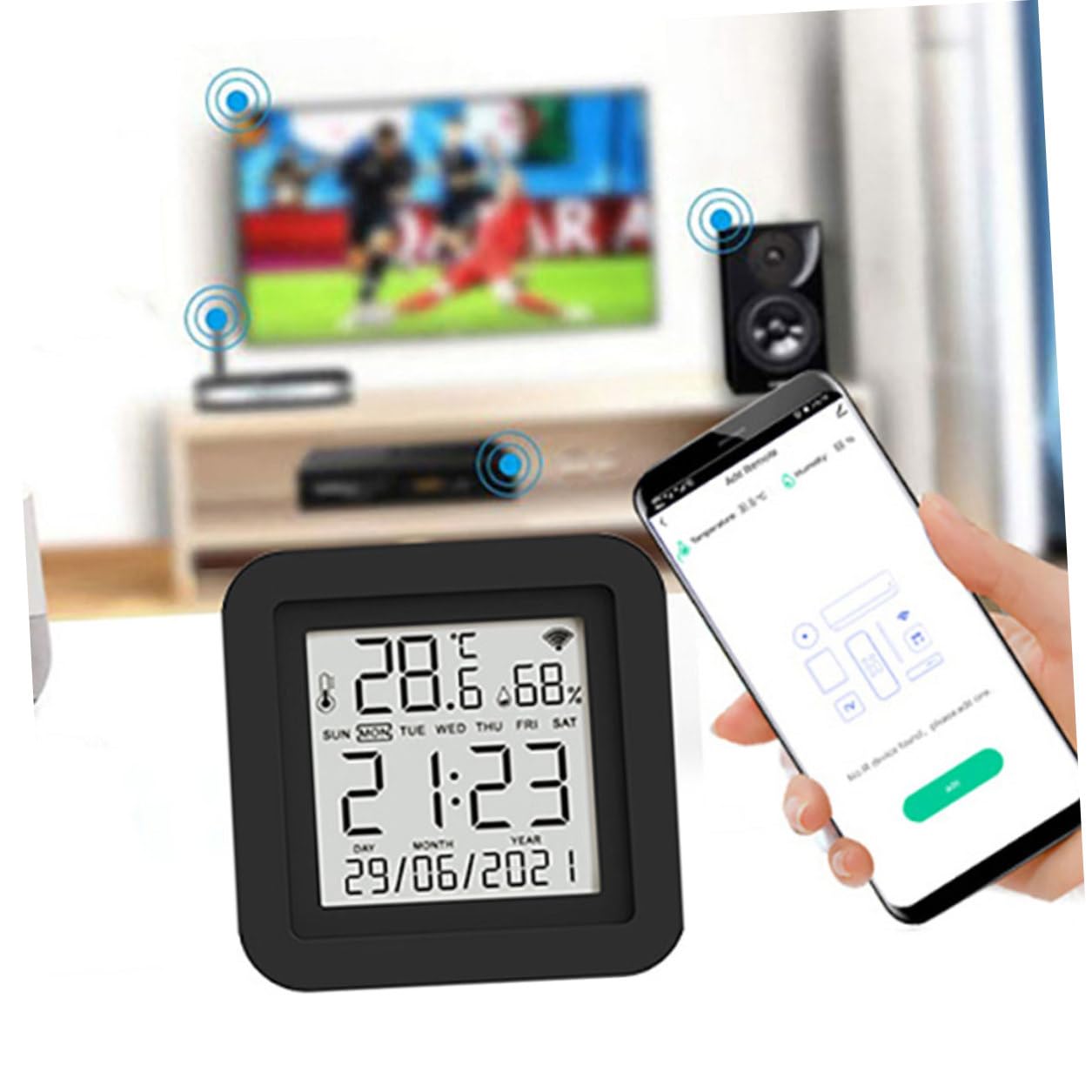 Termometro Digitale Igrometro Portatile per Interni Compatto e Preciso con Display Data e Controllo Remoto Wifi USB Sensore Temperatura e Umidità per Casa Intelligente