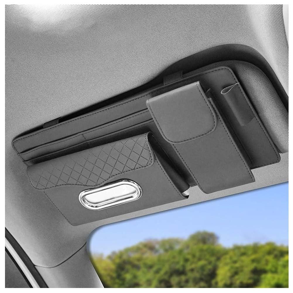 YIPINJIA Car Sun Visor Organizer for Kia EV3/EV4/EV5/EV6/EV9,Auto Interior Pocket Pouch Holder,Multi-Functional Storage Auto Accessories,Grey-normal