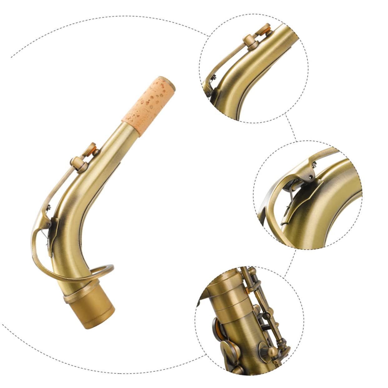 SHOWERORO Biegungshals und Klarer Klang aus Messing Saxophon mit 24,5mm Durchmesser Antikes Design in Gold für Altsaxophon und Saxophonzubehör