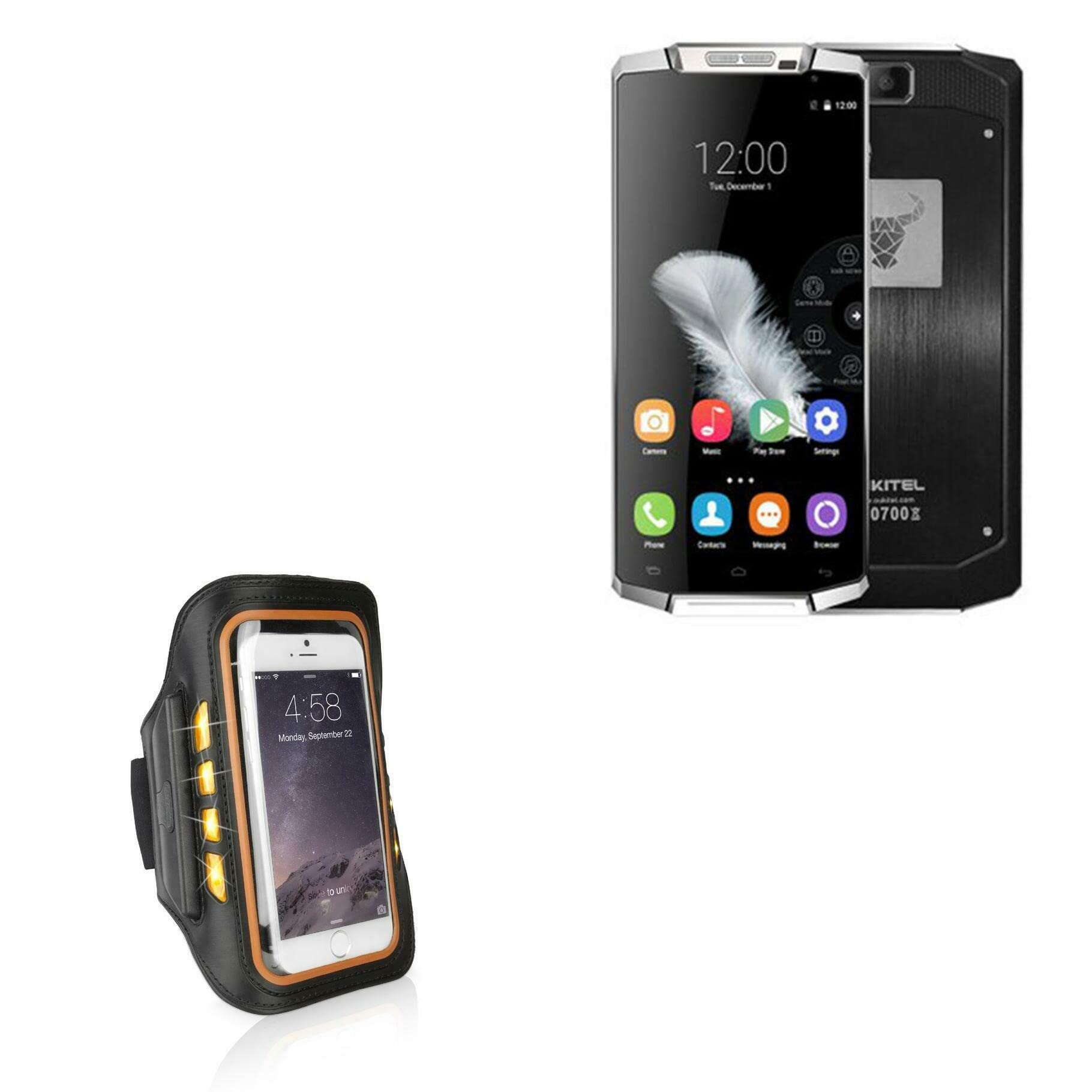 BoxWave Case for Oukitel K10000 (Case JogBrite Sports Armband, High Visibility Safety Light LED Runners Armband for Oukitel K10000, Oukitel C16 Pro | K10000, C16 - Bold Orange