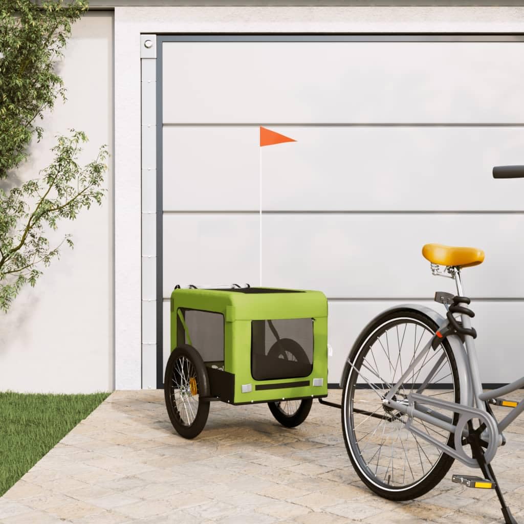 Vopese Bike Trailer for Dog, Pet Carrier Bicycle Trailer with Safety Flag, Green and Black Oxford Fabric and Iron Frame, Dog Bike Trailer for Small and Medium Sized Pets