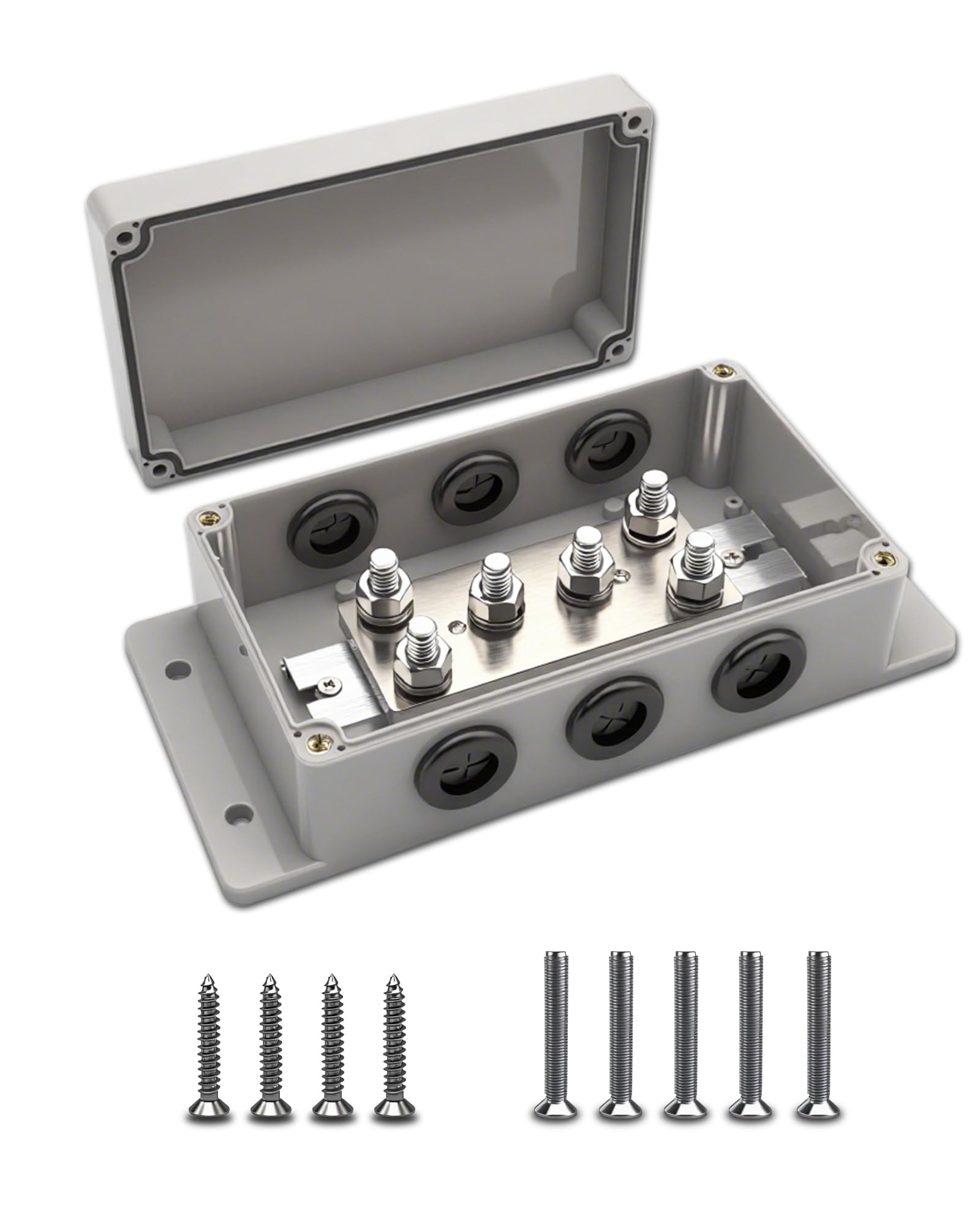 500 A 12 V Sammelschiene, robuster Stromverteilerblock mit 6 x 5/16 Zoll (M8) Klemmbolzen, wasserdicht, Marine-Sammelschiene für Auto, Boot, Wohnmobil, Solaranlage