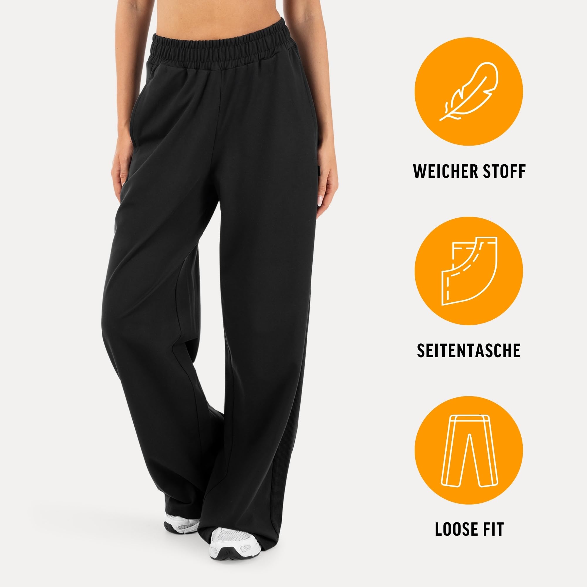 SMILODOX Jogginghose Jora Damen, Wide Leg High Waist Trainingshose mit Gerippter Seitenstruktur, elastischem Bund, weiches fließendes Material, Loose Fit Sporthose, Lange Freizeithose, Gym & Homewear