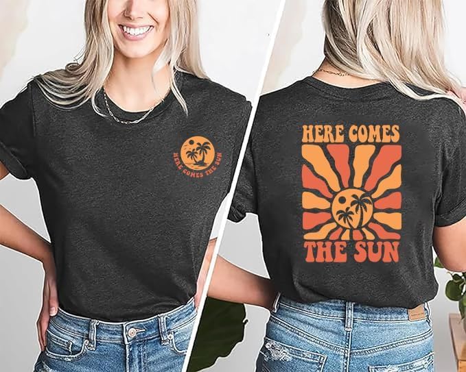 Womens Hawaiian Shirts Summer Casual Beach Sunshine Tropical T-Shirt Graphic Tees Short Sleeve Tops - Image 2