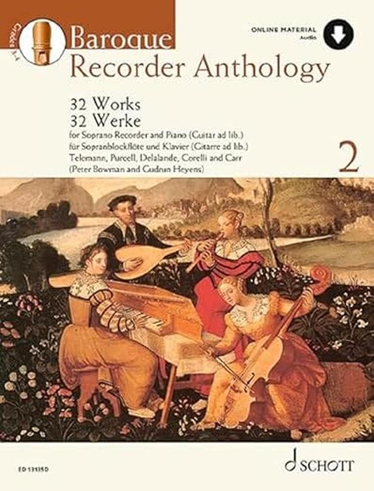 Baroque Recorder Anthology 2 - 32 Works for Soprano Recorder with Piano/Guitar Accompaniment - descant recorder and piano (guitar ad libitum) - Sheet ... (ED 13135D): 0 (Schott Anthology Series)