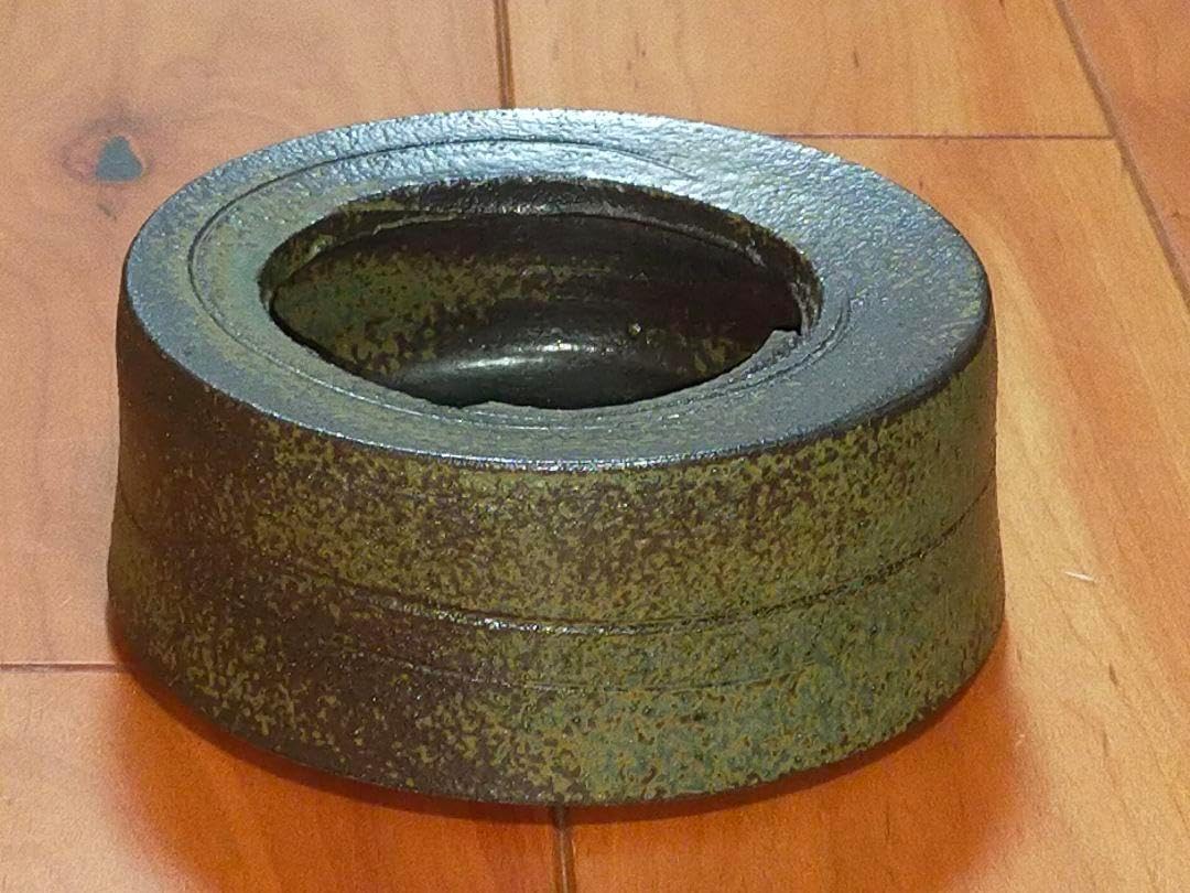 ♥未使用　青備前　建水　在銘　茶道具　備前　骨董　古玩 青備前 建水 在銘 茶道具 備前 骨董 古玩