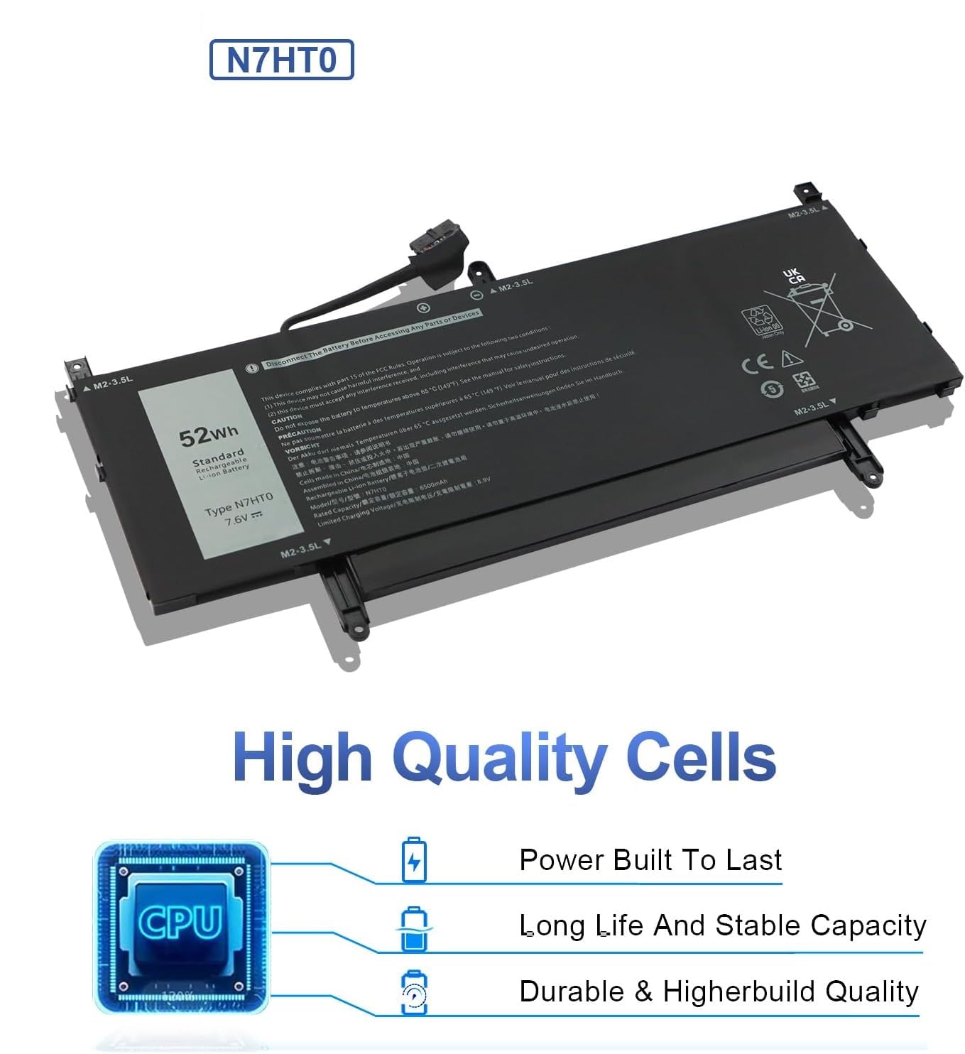 WeFly N7HT0 52Wh 6500mAh 4-Cells Battery Replacement for Dell