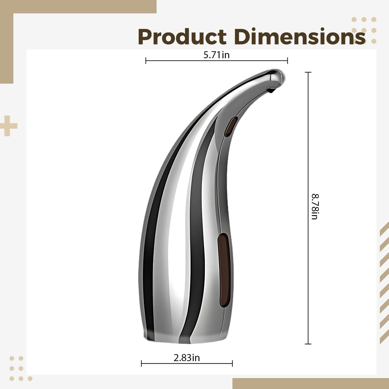 Dispenser automatico di disinfettante per le mani, dispenser di sapone touchless, 300 ml, argento, impermeabile IPX6/IPX7, sensore a infrarossi per cucina e bagno
