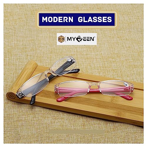Image of myreen Half-Rim Reading Glass For Men and Women +1 +1.25 +1.5 +1.75 +2 +2.25 +2.5 +2.75 +3 | Unbreakable Hard Plastic Frame with Clear Lens for better vision | Single vision power specs