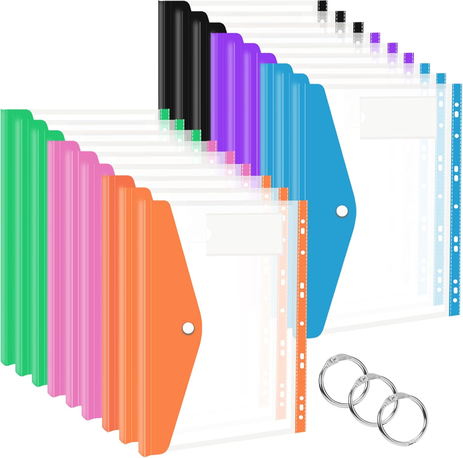 18 Pack Punched Pockets A4 Folders, Expandable A4 Plastic Wallets