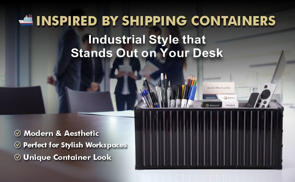 Image of Neonix Desk Organizer Office Supplies Multi Function Shipping Container Style Storage Box Pen Pencil Business Card and Remote Control Holder for Office and Home Gray (Container Storage 5)