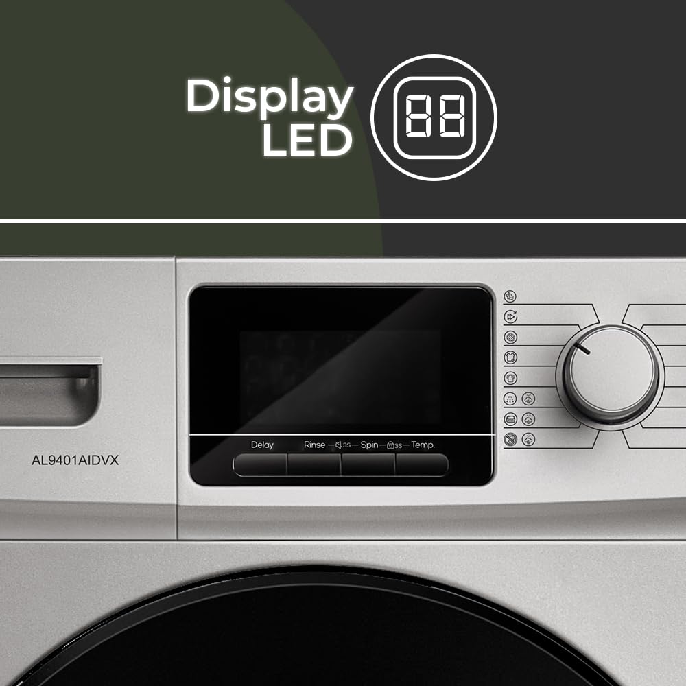 Aspes Lavadora 9 Kg Carga Frontal, Inox, AL9401AIDVX. 1400 rpm, Motor Inverter, 16 Programas, Eco-logic System, Tambor de Acero Inoxidable, Clase de Eficiencia Energética A