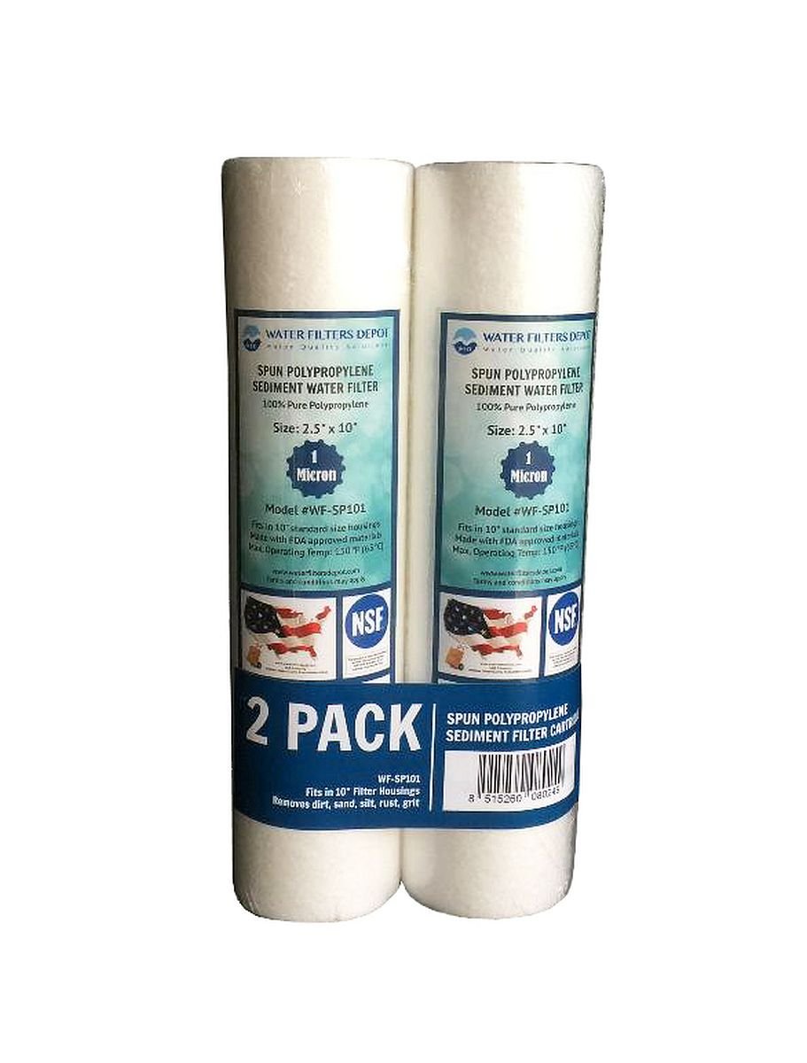 WFD WF-SP101 2 5x10 1 Micron Sediment Water Filter Cartridge Spun Polypropylene Fits in 10 Standard Size Housings