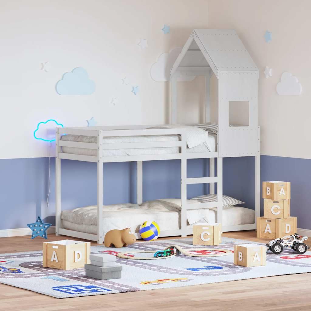 Techo para cama infantil, color blanco, madera maciza de pino, 55 x 84 x 132 cm, con acceso lateral abierto, accesorio de cama estable para habitación infantil, fácil de montar y ahorra