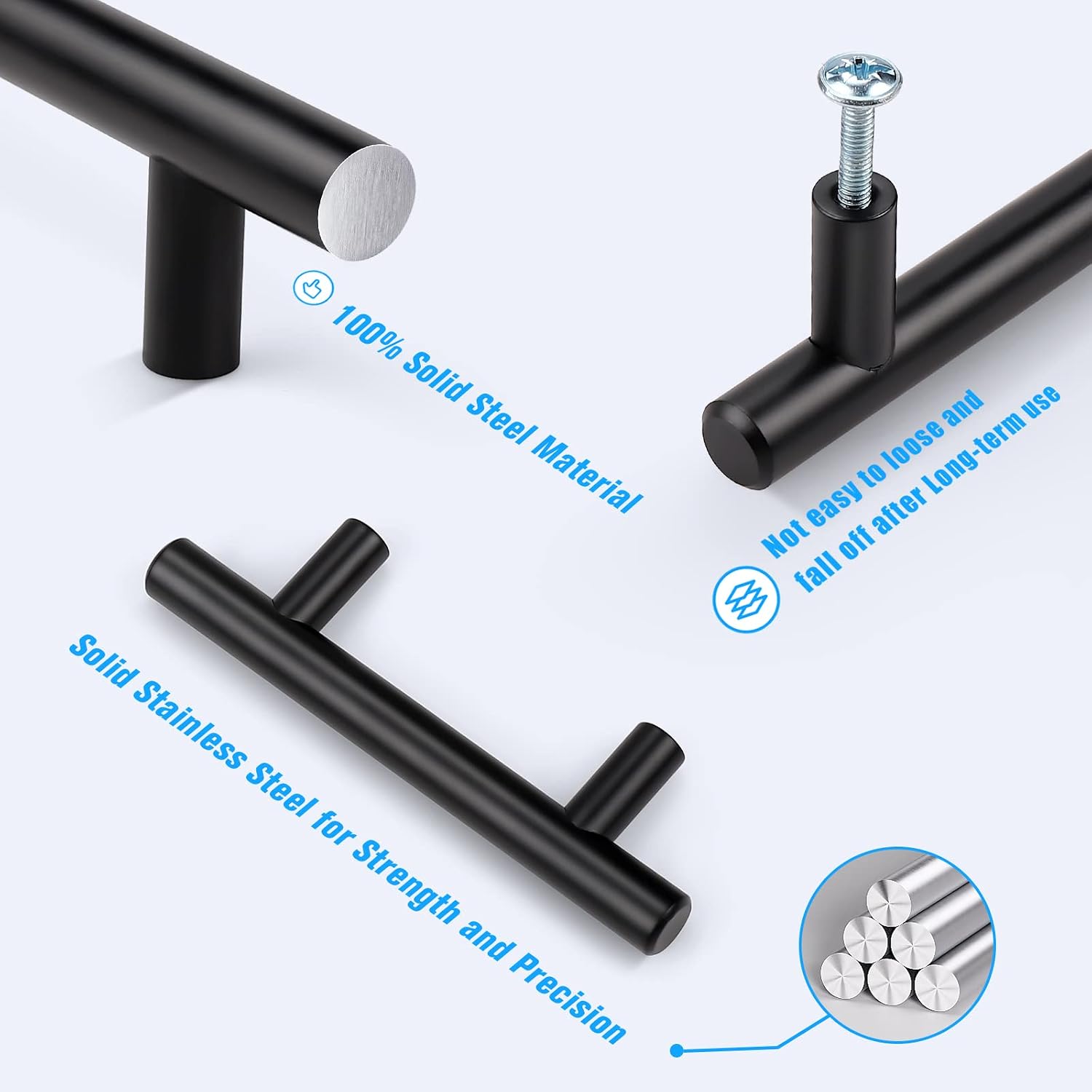 KNOBWELL 25 Pack 5" Length Flat Black Solid Steel Construction Euro Style Cabinet Hardware Bar Pull - Hole Spacing 3"