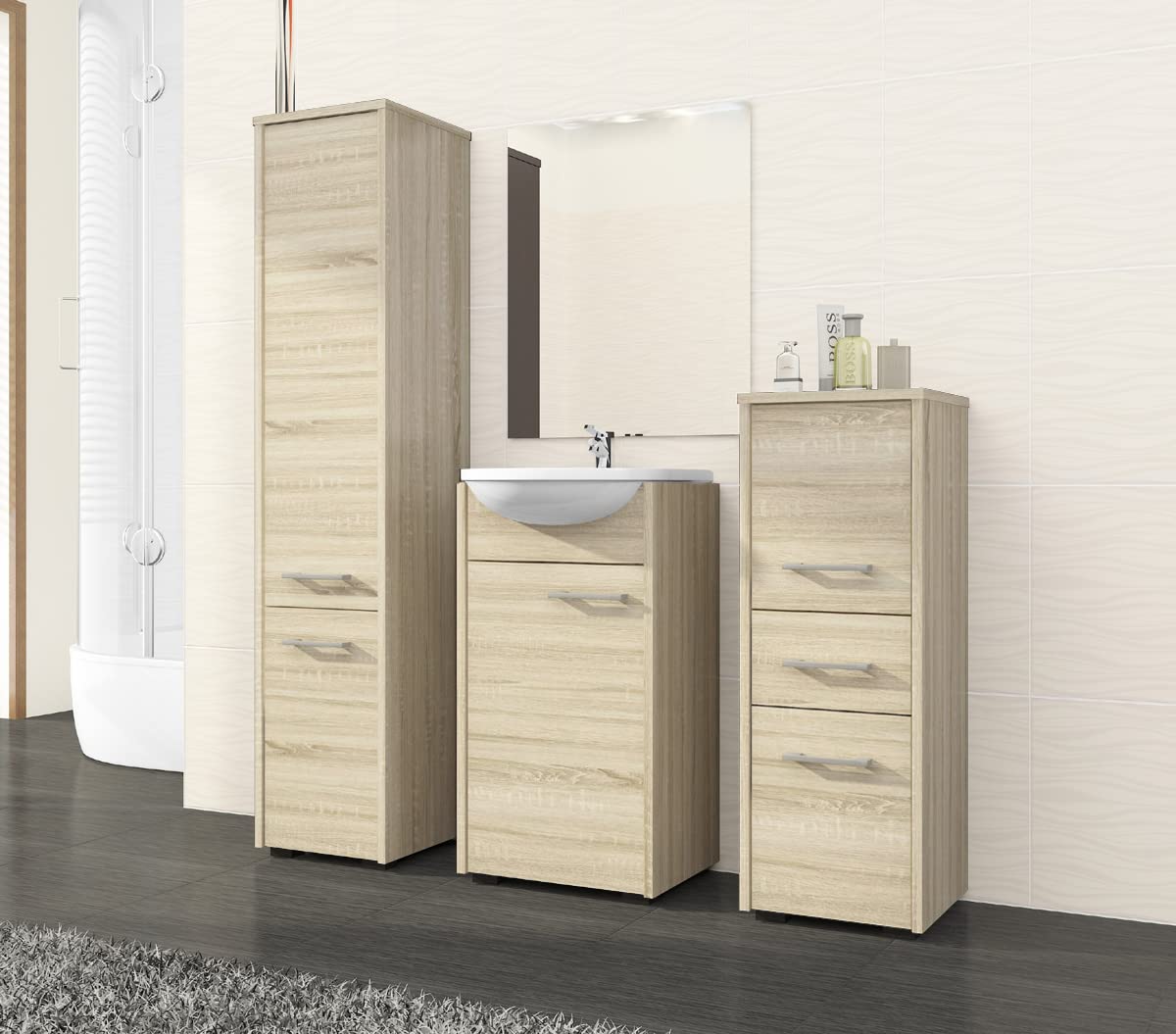 AKORD | Mobile Alto da Bagno FIN 2D | 30x140x30 cm, peso 25 kg | 2 Ante | Moderna Mobiletto | Armadio a muro | Armadietto chiuso in piedi | Adatto Anche come Pensile | Rovere Sonoma