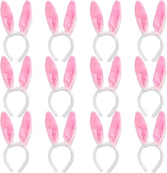 Max Fun 12PCS Easter Bunny Ears Headbands Plush Easter Rabbit Ear Hairband Holiday Party Costume Accessory for Holiday Kids Easter Birthday Halloween Party Favors