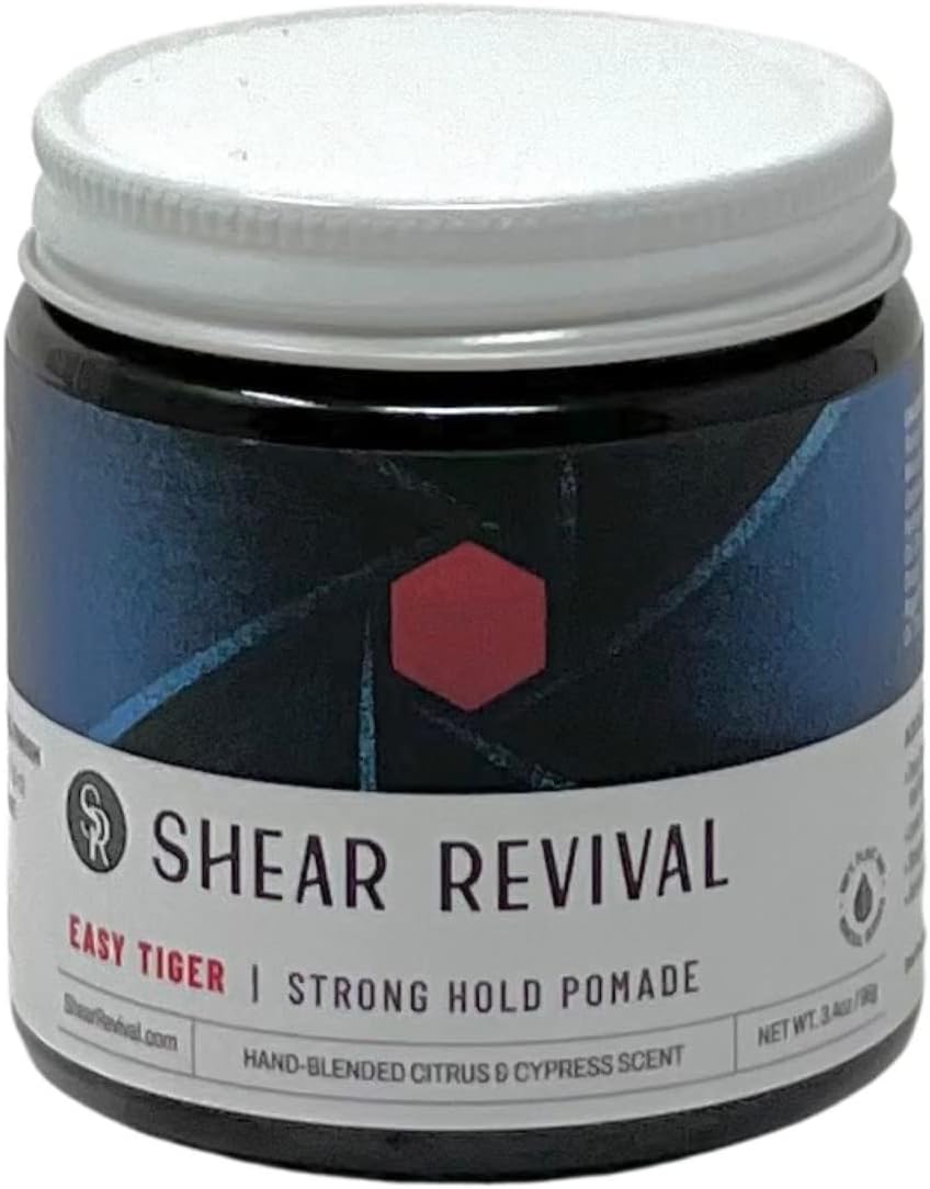 Shear Revival Easy Tiger Pomade – Firm Hold Oil-Based Hair Styling for Men – Semi-Matte Finish, Classic Shine – Handmade & Long-Lasting – 96g