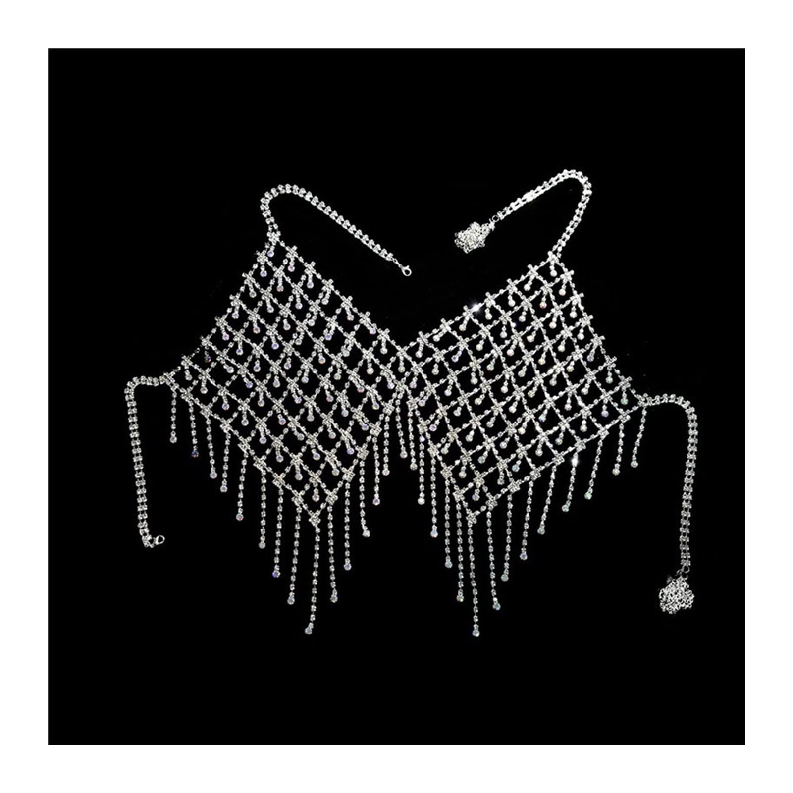 Party-Körperketten, sexy Strass-Quasten-Körperkette, BH, luxuriös, glänzend, exquisites Geschirr, Dessous, Bikini, Körperschmuck, Accessoires, Körperschmuck (Metallfarbe: Gold) (A Silber)