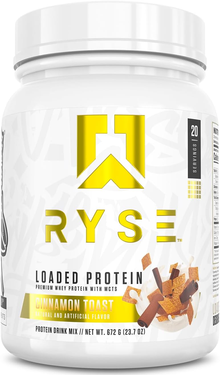 RYSE Loaded Protein Powder - Cinnamon Toast - 25g Whey Protein Isolate & Concentrate with Prebiotic Fiber & MCTs - Low Carb, Low Sugar, Digestive-Friendly - 20 Servings / 1.5 lb Tub