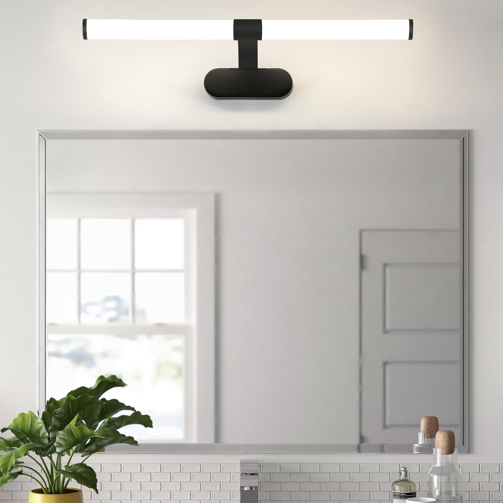 Homefire Lámpara de espejo LED para baño, negra 60 cm lámpara de pared baño 8W moderna impermeable IP44 4000K para sótano, cocina, armario cromado