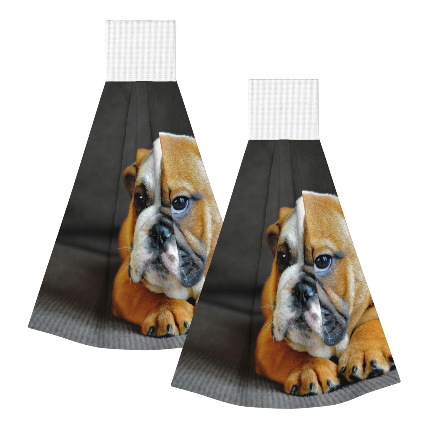DOPKLNA Kneeling English Bulldog, 2 Pcs Hanging Coral Fiber Hand Towels for Bathroom, Absorbent Kitchen Towels