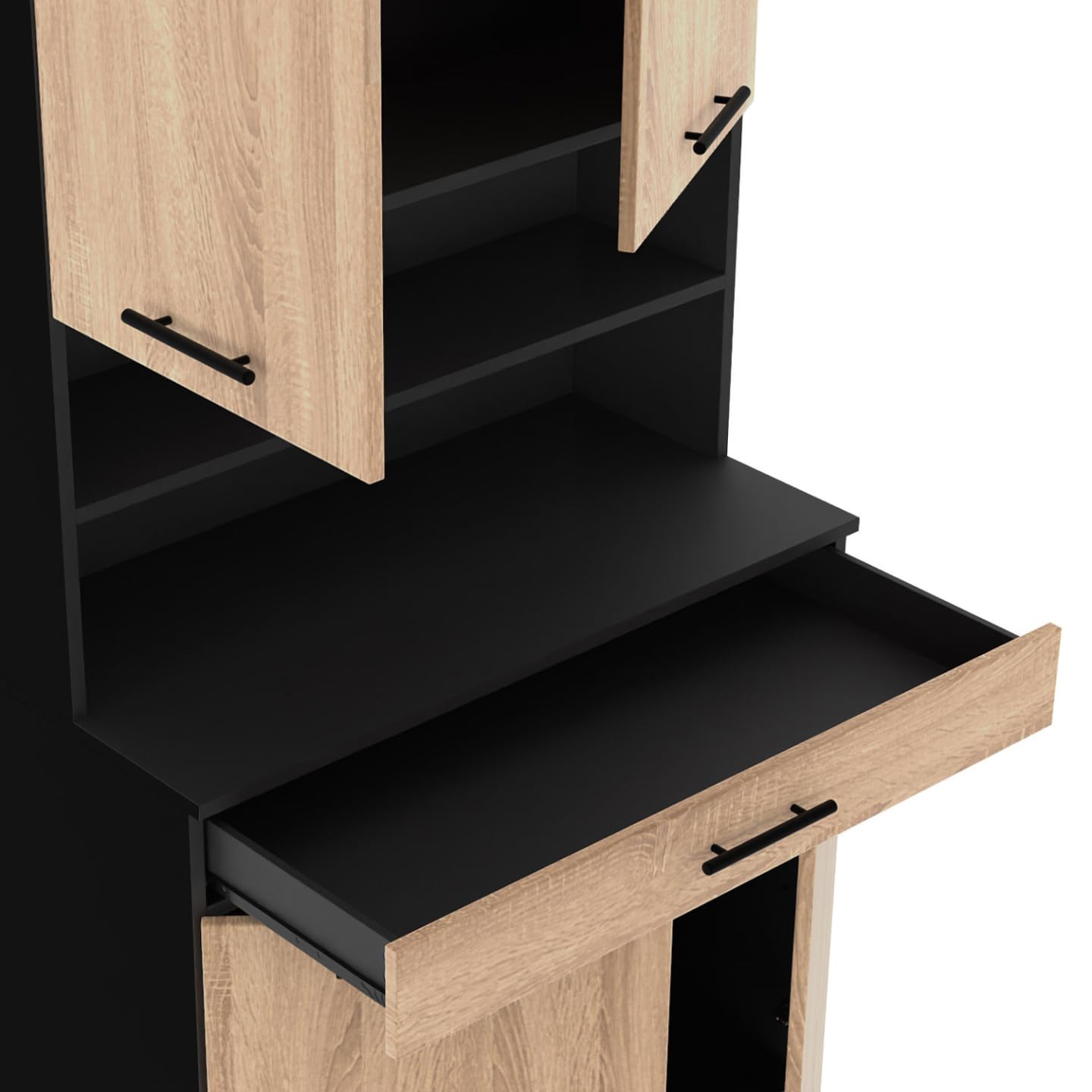 IDMarket - Küchenbuffet 80 cm CINA 4 Türen + Schublade schwarz und Buchenholzoptik