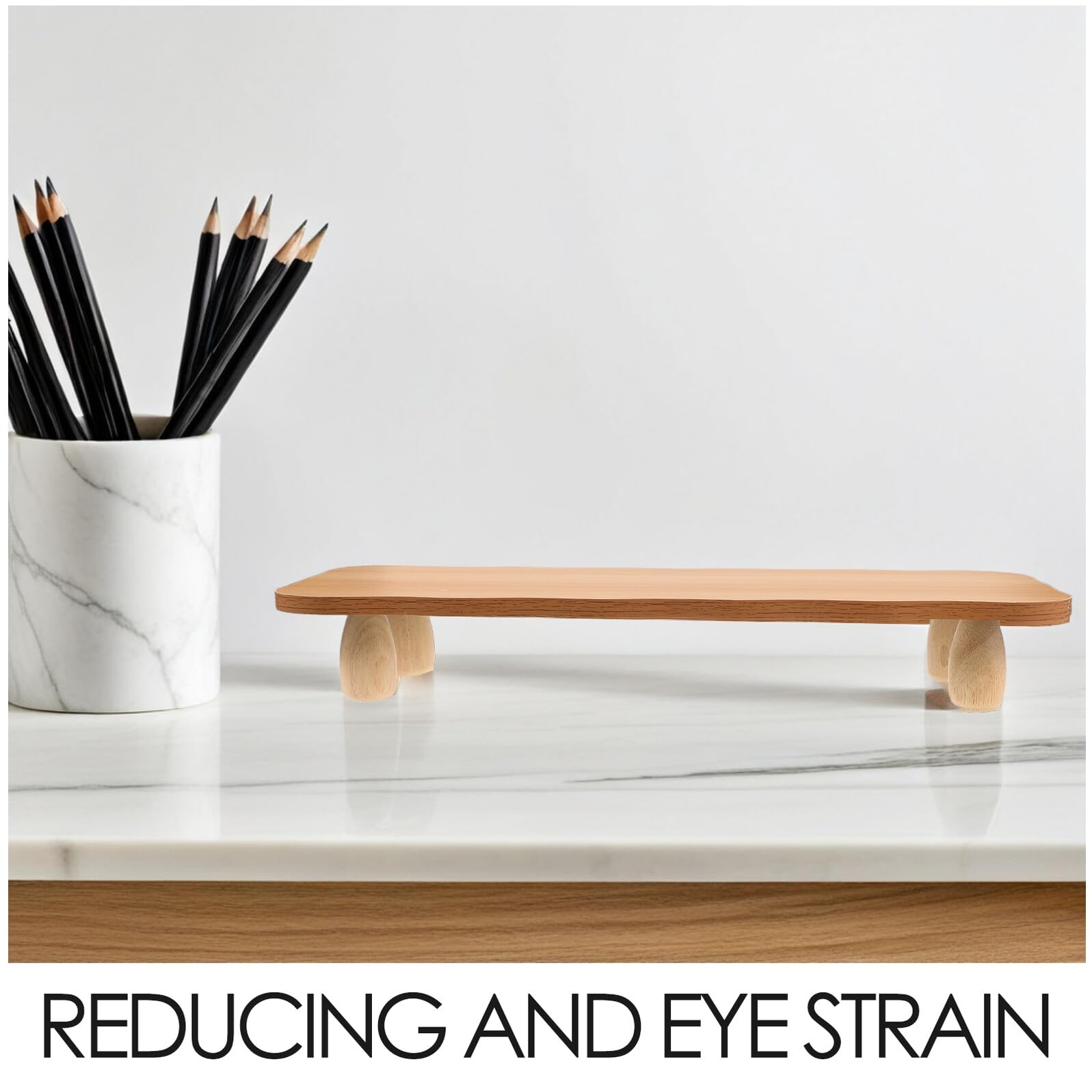 Lurrose Supporto per Monitor da Ufficio in Legno, Rialzo Schermo | Scaffale per Organizzazione Desktop, Design Multifunzionale, Stile Minimal Moderno