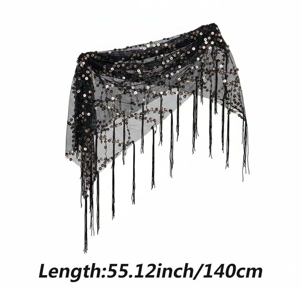 Falda con Lentejuelas, Pañuelo De Cadera, Borlas, Cinturón Brillante con Flecos, Falda Envolvente para Mujer, Espectáculo De Festival, Rave, Fiesta, Baile Callejero.