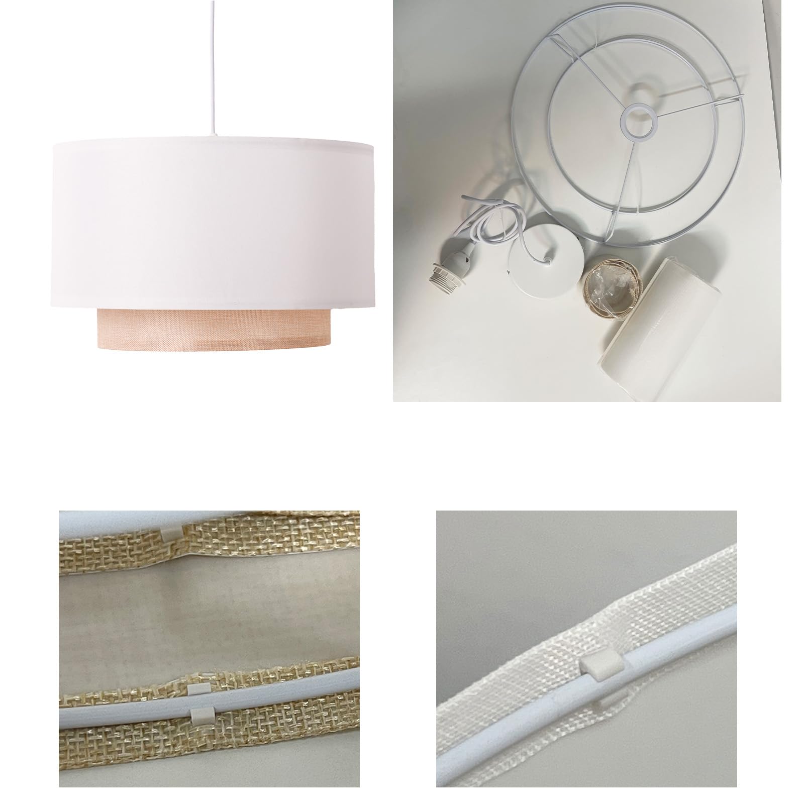 Alpinaluz Lámpara Colgante de Techo – Pantalla Textil Blanca con Detalle de Ratán Ø40 cm – Estilo Natural y Elegante – Casquillo E27 – Iluminación Decorativa para Salón, Dormitorio o Comedor