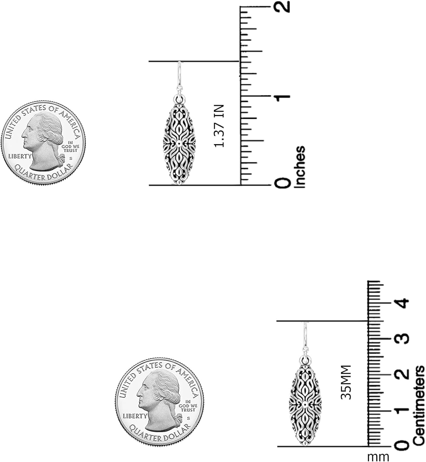 Charmsy 925 Sterling Silver Light-Weight Antique Filigree Teardrop Drop Earrings for Women - Image 5