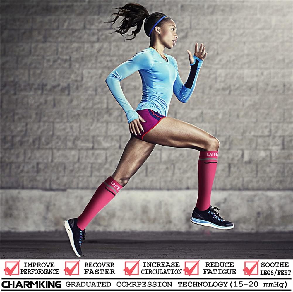 CHARMKING Compression Socks for Women & Men Circulation (8 Pairs) 15-20 mmHg is Best Support for Athletic Running,Cycling