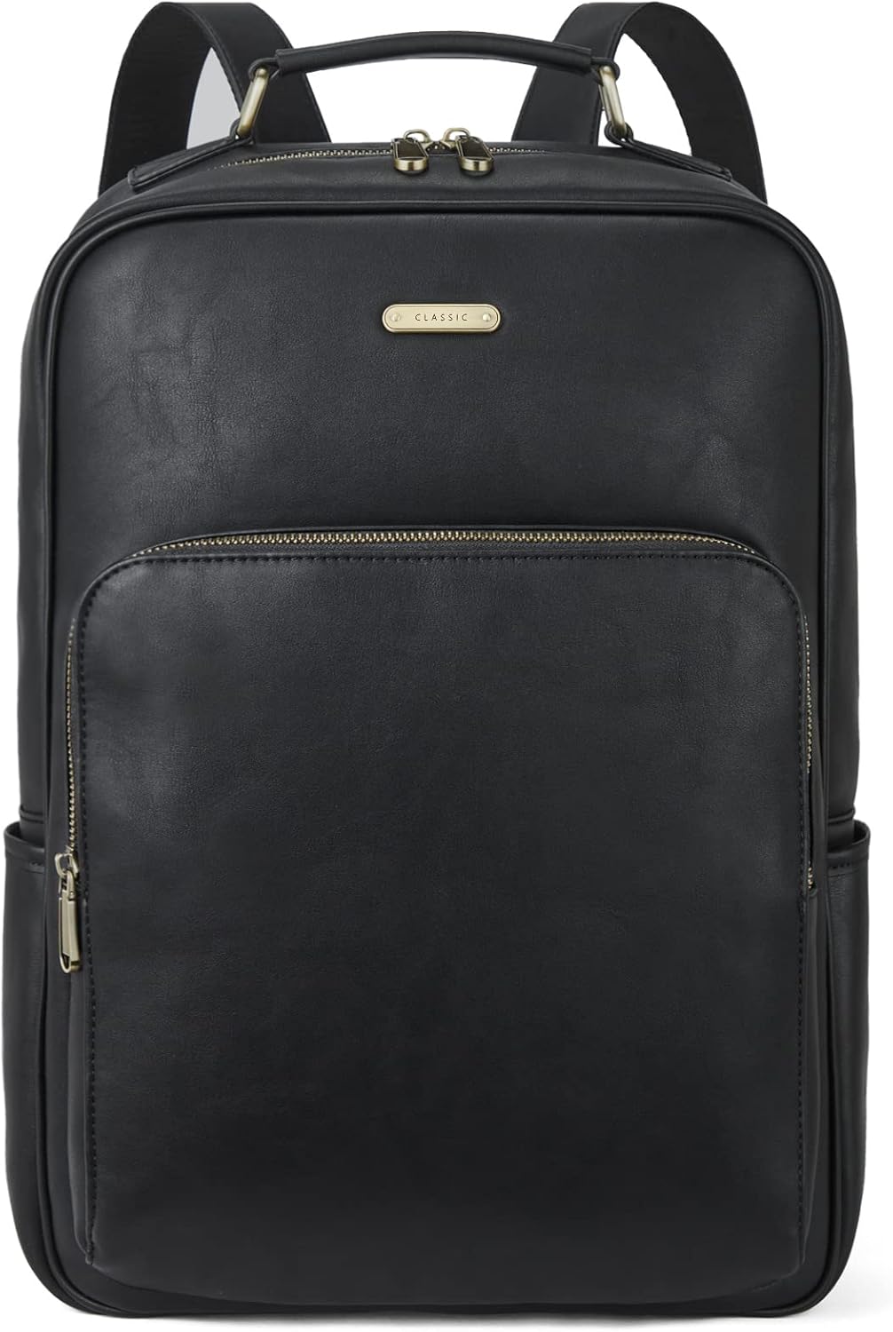 Telena Leather Laptop Backpack for Women College Casual 15.6 inch Work Computer Bag Black