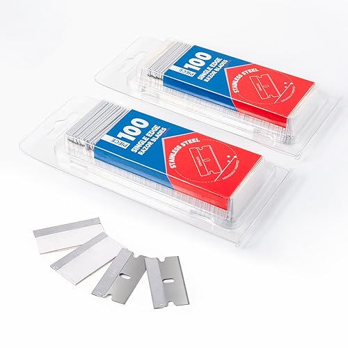 FOSHIO 200 cuchillas de afeitar de un solo filo, cuchillas de afeitar de acero inoxidable envueltas individualmente para herramientas de raspador,
