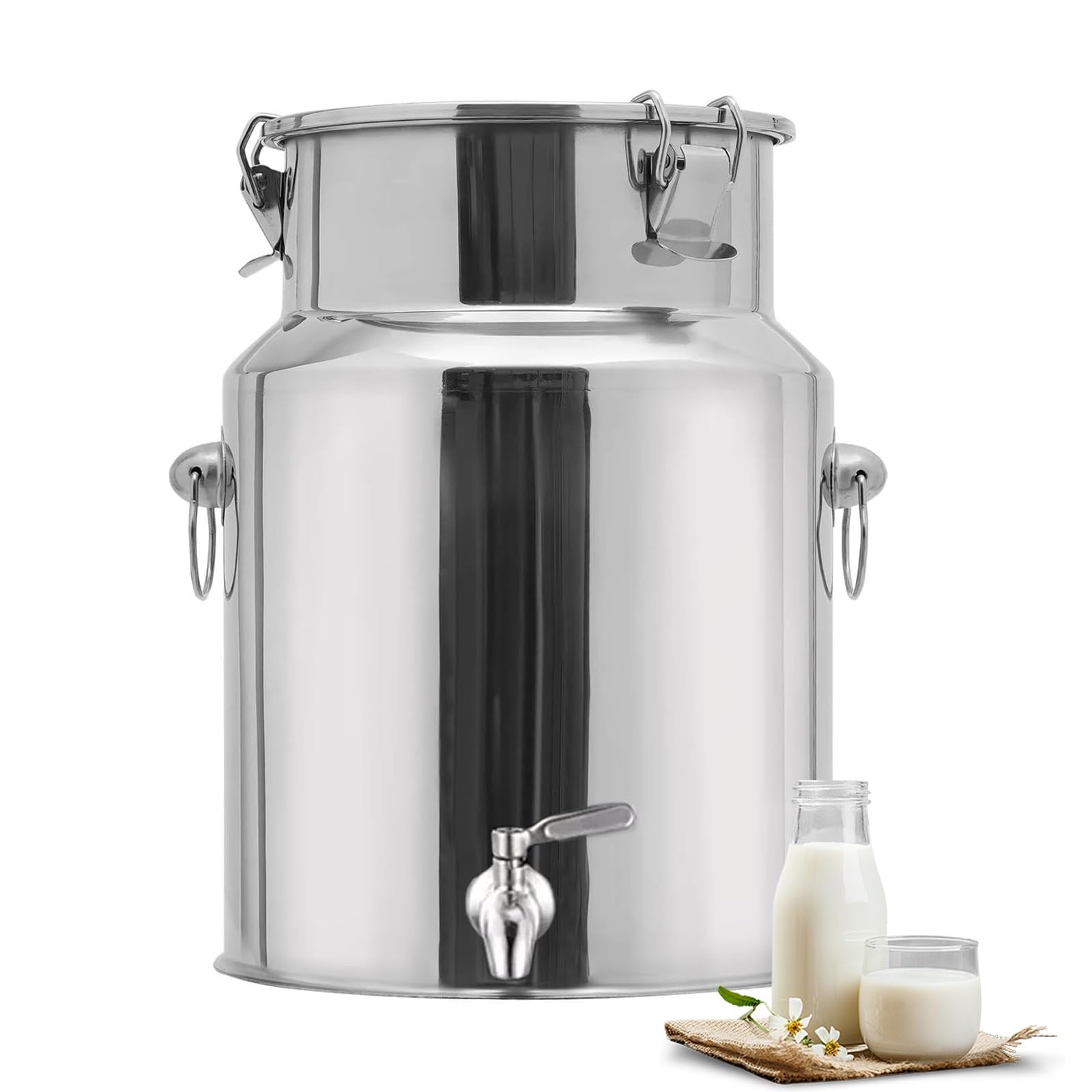 5L 10L 15L 20L 25L 30L 50L Étanche Bidon Alimentaire Inox avec Robinet, Pot à Lait Inox pour Huile d Olive, Réservoir Seau Grande Capacité avec Couvercle Clipsable(With Spigot,22L/5.81Gal)