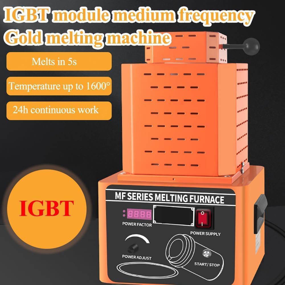 Forno Elettrico per Oro 5000W, Macchina per la Fusione Digitale dei Metalli 1600℃/2912℉, Tempo di Fusione 3-5 Minuti, Forno Fusorio per Argento, Oro, Rame, Alluminio 3kg Graphite Crucible