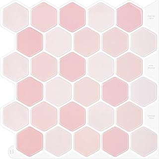WalDecoo Hexagon Tiles Peel and Stick Backsplash for Kitchen, 10-Sheet Stick on Tiles Kitchen Backsplash, Pink Peel and Stick Wall Tiles（12''×12''）