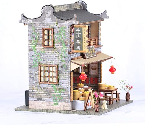 Miniatura 3 de WYD Casa de muñecas DIY en miniatura de madera en miniatura, muebles de casa de muñecas china modelo de construcción antigua bollo Leche de soja
