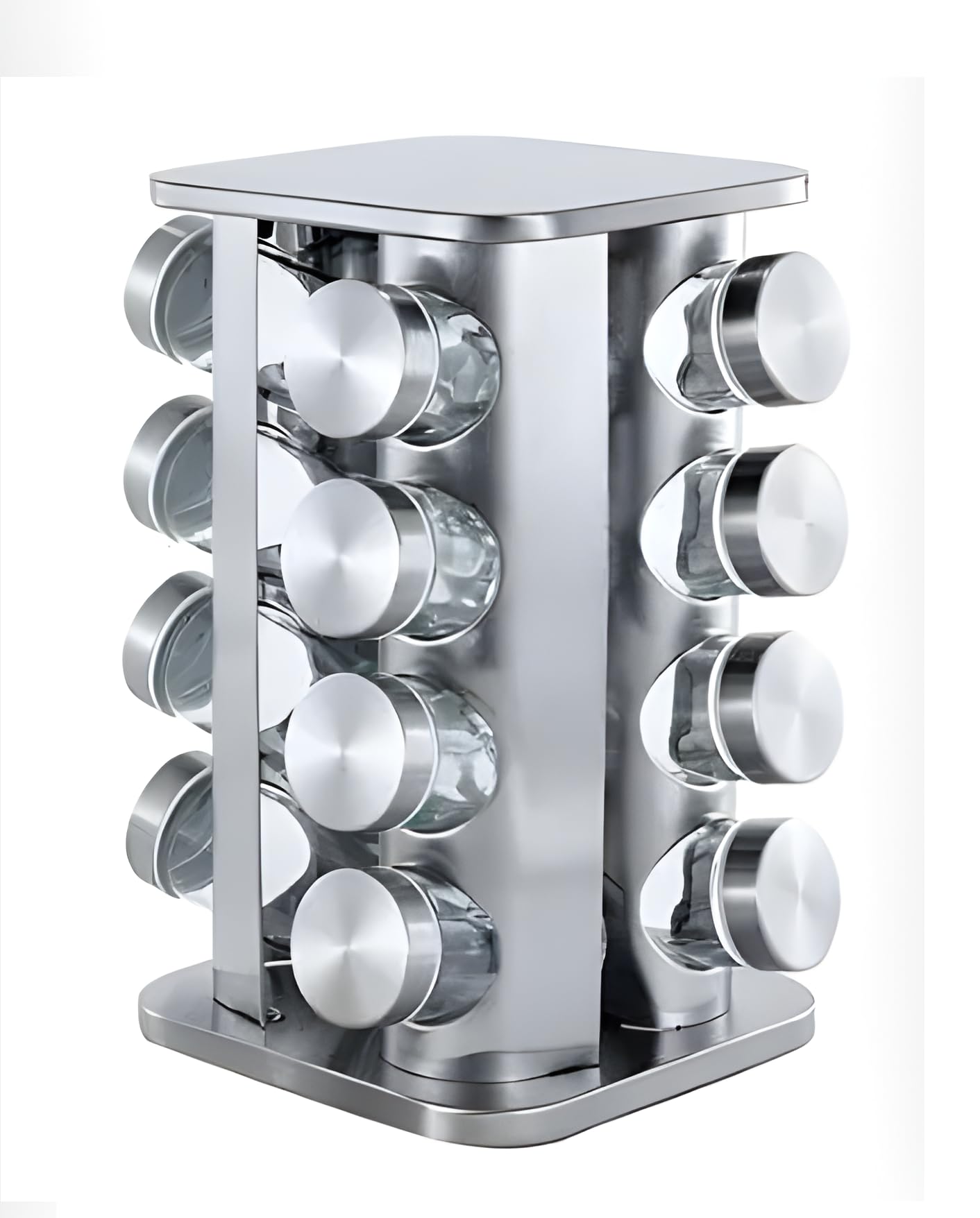 Cheffinger Étagère à épices rotative avec 16 verres, rotation à 360°, en acier inoxydable, hauteur : 27,5 cm, verres de 90 ml