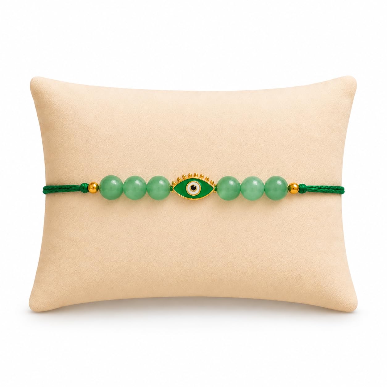 Green Aventurine Evil Eye Rakhi for Brother | Natural Healing Crystal Rakhi | Premium Handmade Raksha Bandhan Thread with Gold Finish Beads | Gift for Bhai-image-39