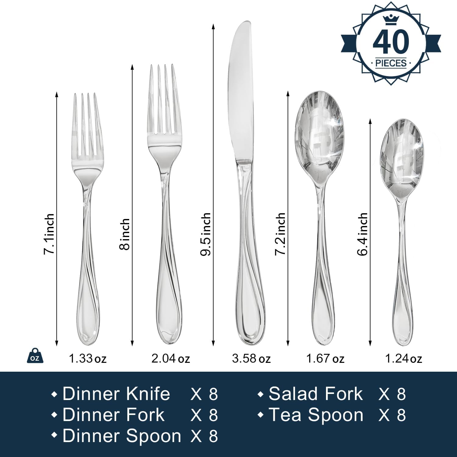 HIKAA Wave Design Silverware Set Service for 4, 20-Piece Artistic Stainless Steel Flatware Set with Fibonacci Pattern, Heavy Duty Mirror Polished Cutlery Set