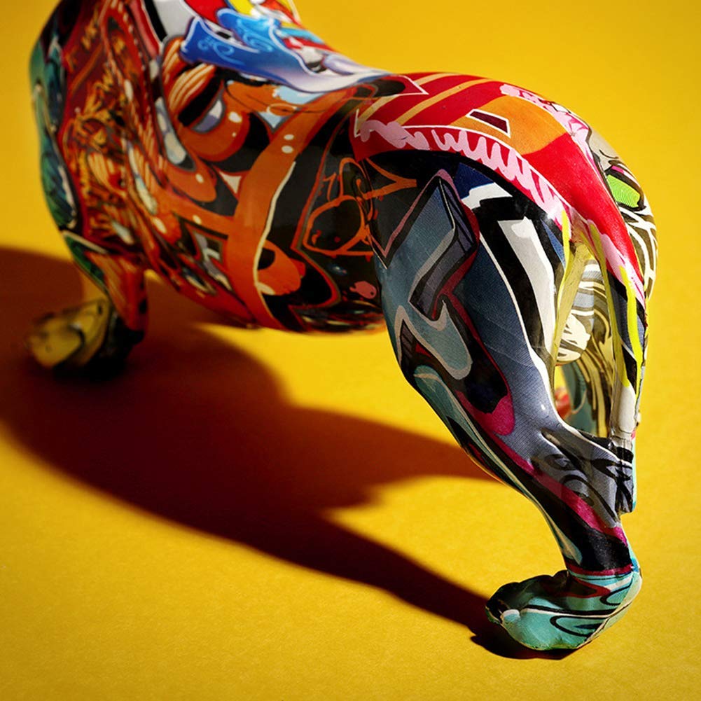 Bunte Dackel Hund Dekoration Umwelt Harz Tier Statue Handwerk Heimdekoration Skulptur Geschenk, EIN Geschenk